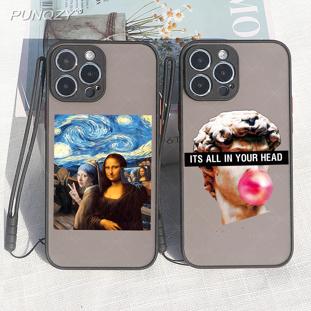 

With Lanyard Funny And Interesting Famous Paintings Phone Case For iPhone 13 12 11 14 PRO MAX XR 7 8 6 Plus X 15 Soft TPU Cover