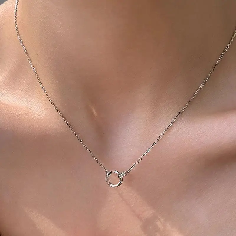 

Hollow Zircon Round Mobius Necklaces For Women Stainless Steel Silver Color Chain Collar Pendant 2023 New Wedding Couple Jewelry