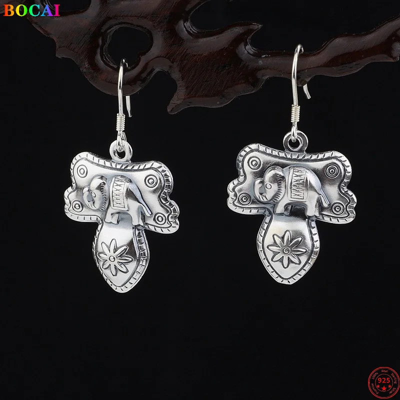 

BOCAI S925 Sterling Silver Earrings 2022 New Fashion Retro Elephant Totem Ear-drop Pure Argentum Trendy Jewelry for Women
