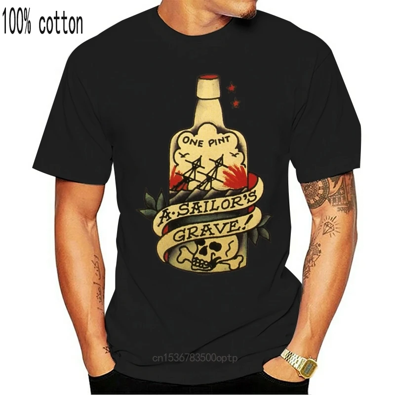 

New Sailor Jerry Tattoo Sailor's Grave Rum Bottle Black Slim Fit T Shirt S 2xl 2021 Summer Blacks Cotton Tshirt