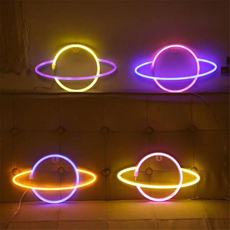 

LED Neon Light 3D Wall Art Sign Planet Neon Light Bedroom Decor Rainbow Hanging Night Lamp Home Party Holiday Decor Xmas Gift