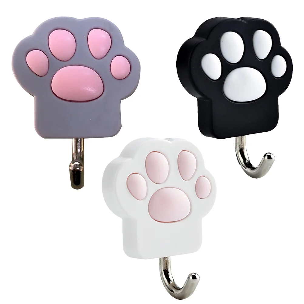 

3Pcs Cat Paw Design Wall Hook Decorative Wall Hanger Chic Clothing Hook