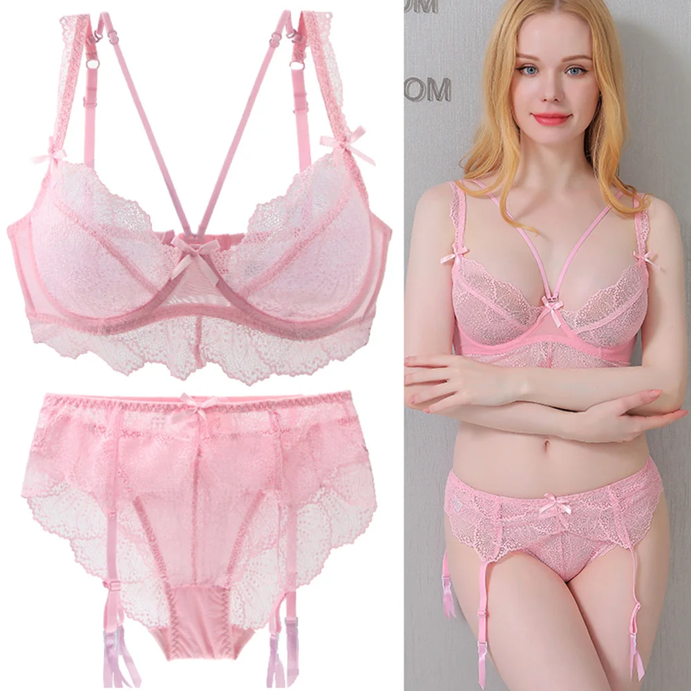 

High Quality Sexy Bra Sets Thin Transparent Women's Underwire Lace Bras Pants Sets Push Up Women Underwear Suit Bras For Women