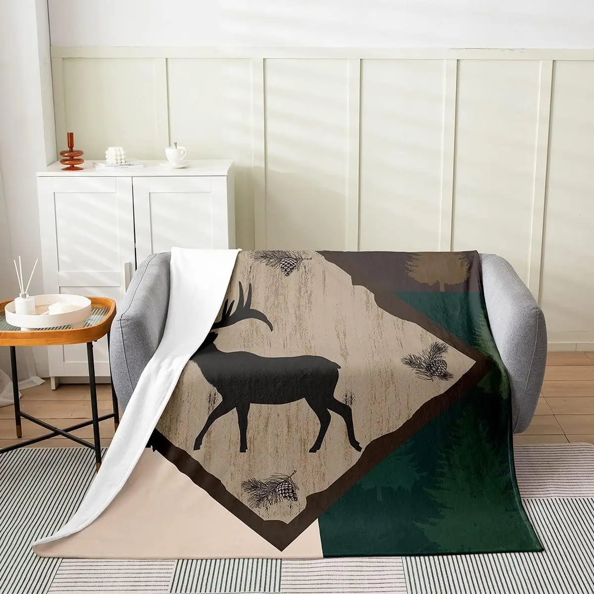 

Deer All Season,Bed Blanket Plush Throw Blanket, Wild Rustic Deer Antlers Flannel Fleece Blanket for Sofa Couch Bedroom