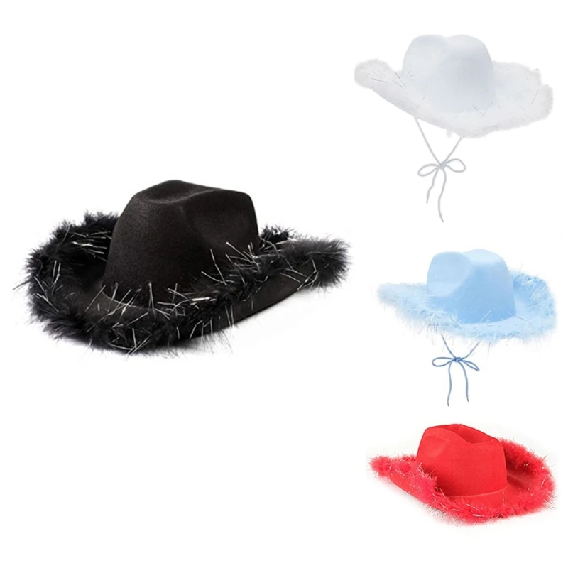 

Шляпа в стиле ретро с большими полями и перьями, женская шляпа, ковбойская шляпа в западном стиле из коровы, Прямая поставка унисекс