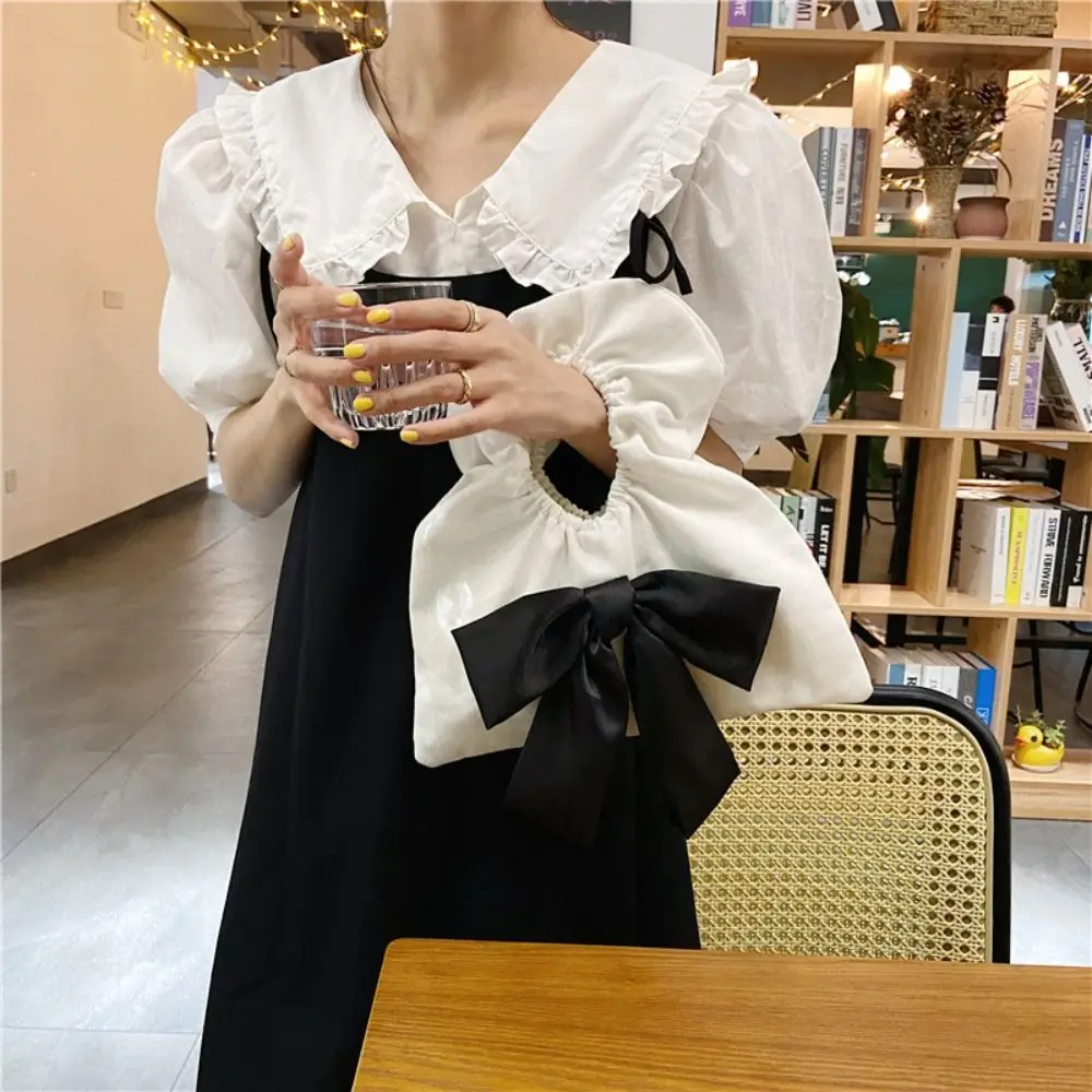 Многоразовая Холщовая Сумка с бантом на запястье мятая кружевная Весенняя