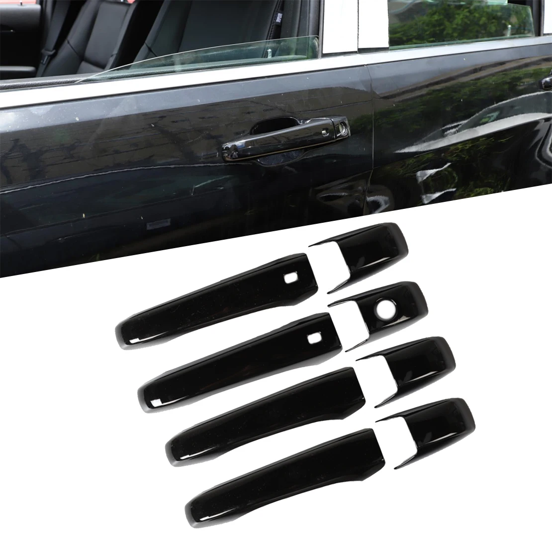 

1 Set Car Exterior Door Handle Cover Trim with Smart Keyless Entry Fit for Chrysler 300 Sedan 2011-2019 2020 2021 2022 Black ABS