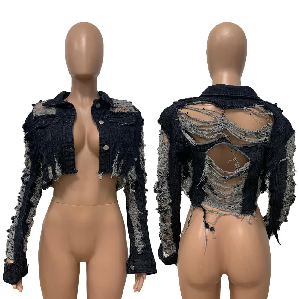 Джинсовая куртка с отложным воротником и длинным рукавом на пуговицах