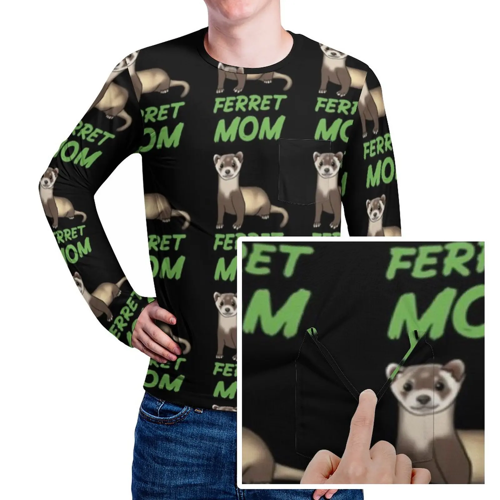 

Футболка мужская с принтом «хорька», популярная Осенняя графическая рубашка с длинным рукавом, с карманом, с принтом зеленых букв, забавный ...