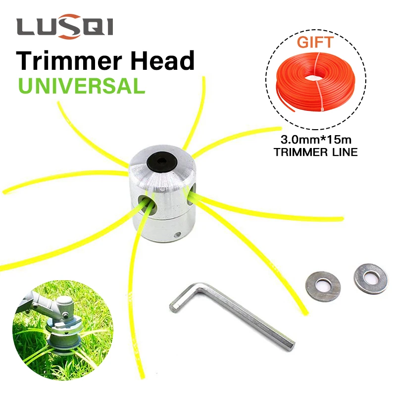 LUSQI Universal Aluminum Grass Trimmer Head With Four Trimmer Lines For Brush Cutter Lawn Mower Free 3mm*15m Trimmer Line