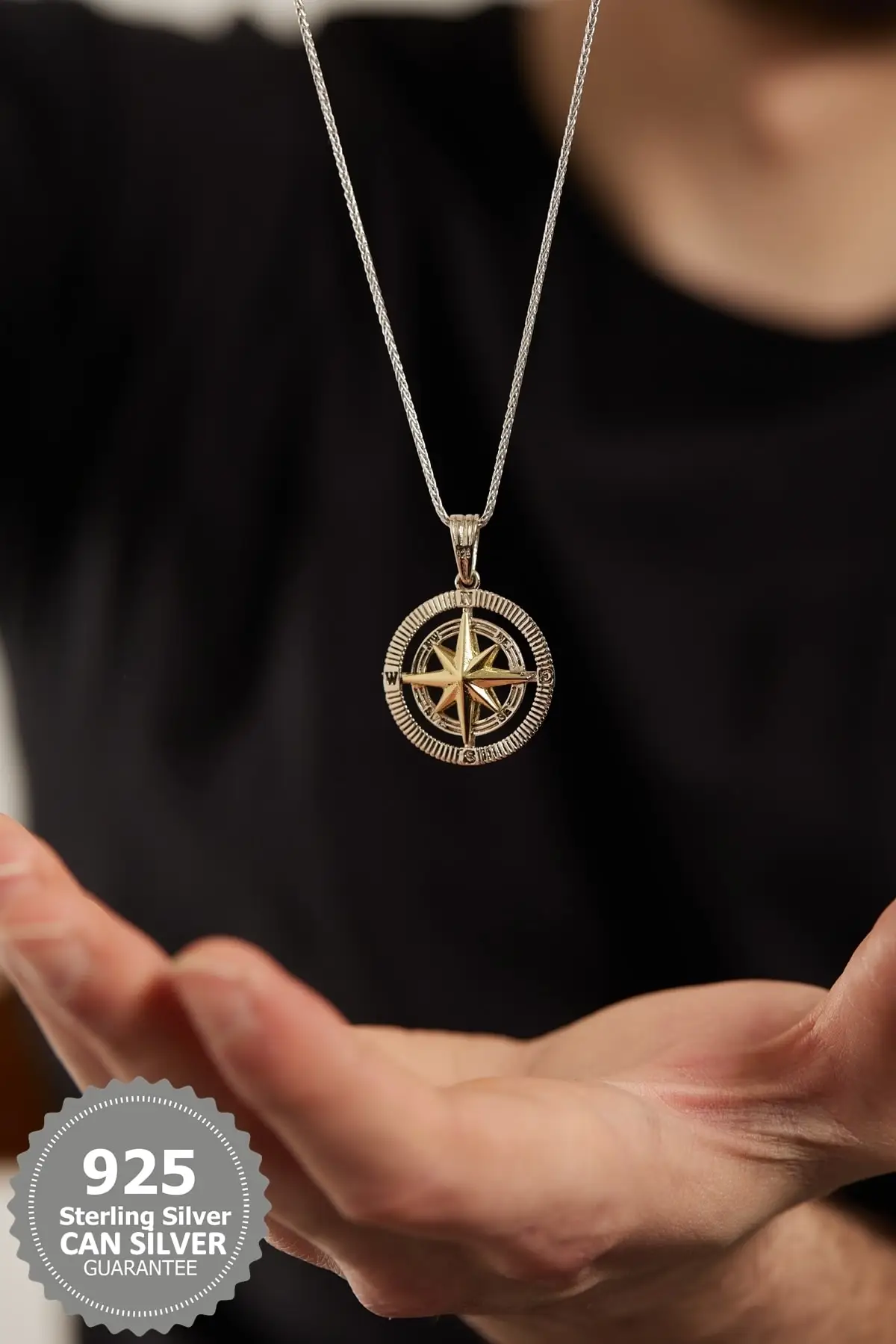 

925 Sterling Silver Compass Men's Necklace Jewelry & Jewelry Accessory