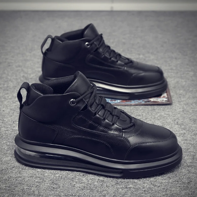 Мужские ботинки из натуральной кожи дышащие с воздушной подушкой на платформе