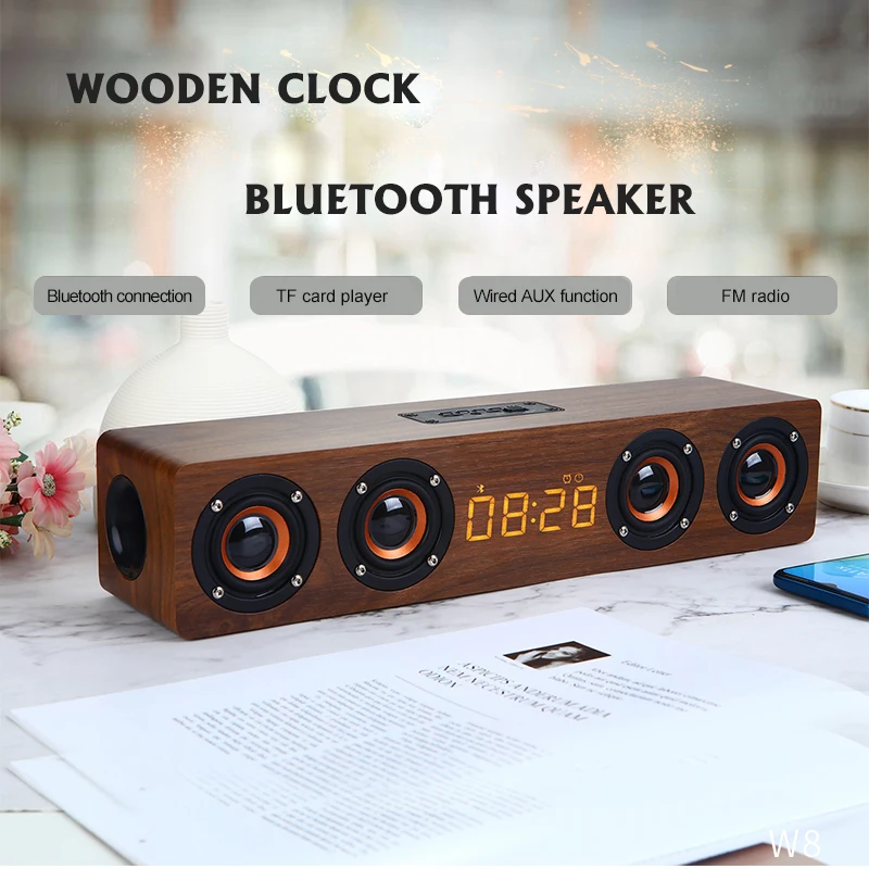 Wireless Bluetooth speaker SoundBar TV computer speaker Home theater system alarm clock radio support PC AUX TF FM wood enlarge