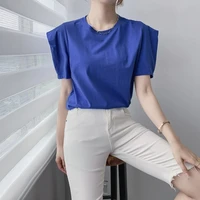 cotton tops women solid color casual summer t shirts 2021 new fashion bubble sleeves tops korean female loose tees streetwear