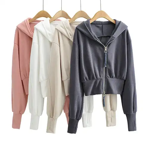 Vintage Sport Tops Women's Hoodies Fashion Casual Zip Female Long Sleeve Sweater Autumn Winter new in hoodies sweatshirts Hot