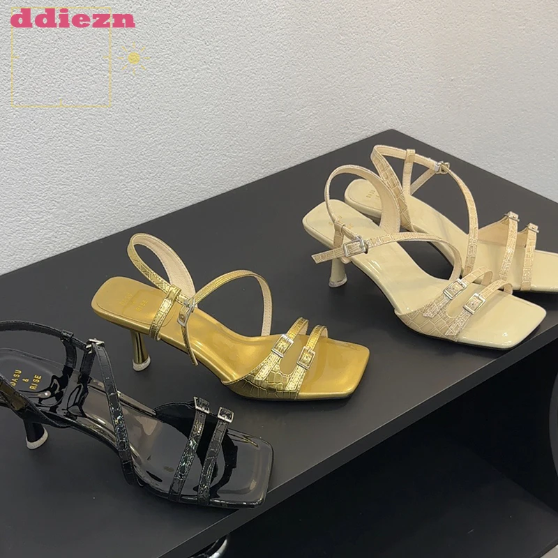 

Женские туфли-лодочки 2023, Летняя женская обувь, элегантные туфли на тонком высоком каблуке, женские дизайнерские модные сандалии с квадратным носком, сланцы, обувь