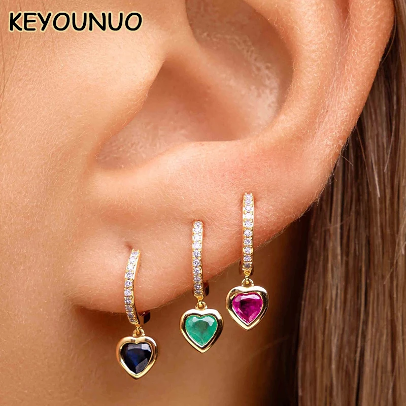 

KEYOUNUO Gold Silver Filled Dangle Earrings For Women Zircon Piercing Heart Drop Hoop Earrings Party Wedding Jewelry Wholesale