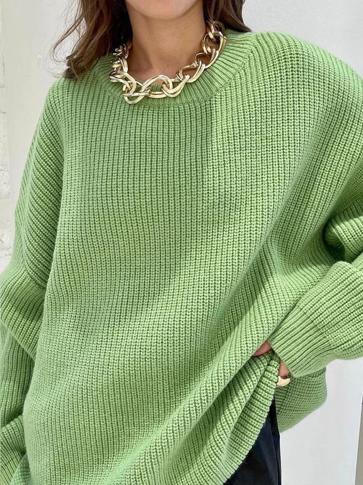 

Knitted Sweater Women Oversize Pullover Ladies O Neck Long Sleeve Top Female Solid Elegant Jumper Loose Knitwear Truien Dames