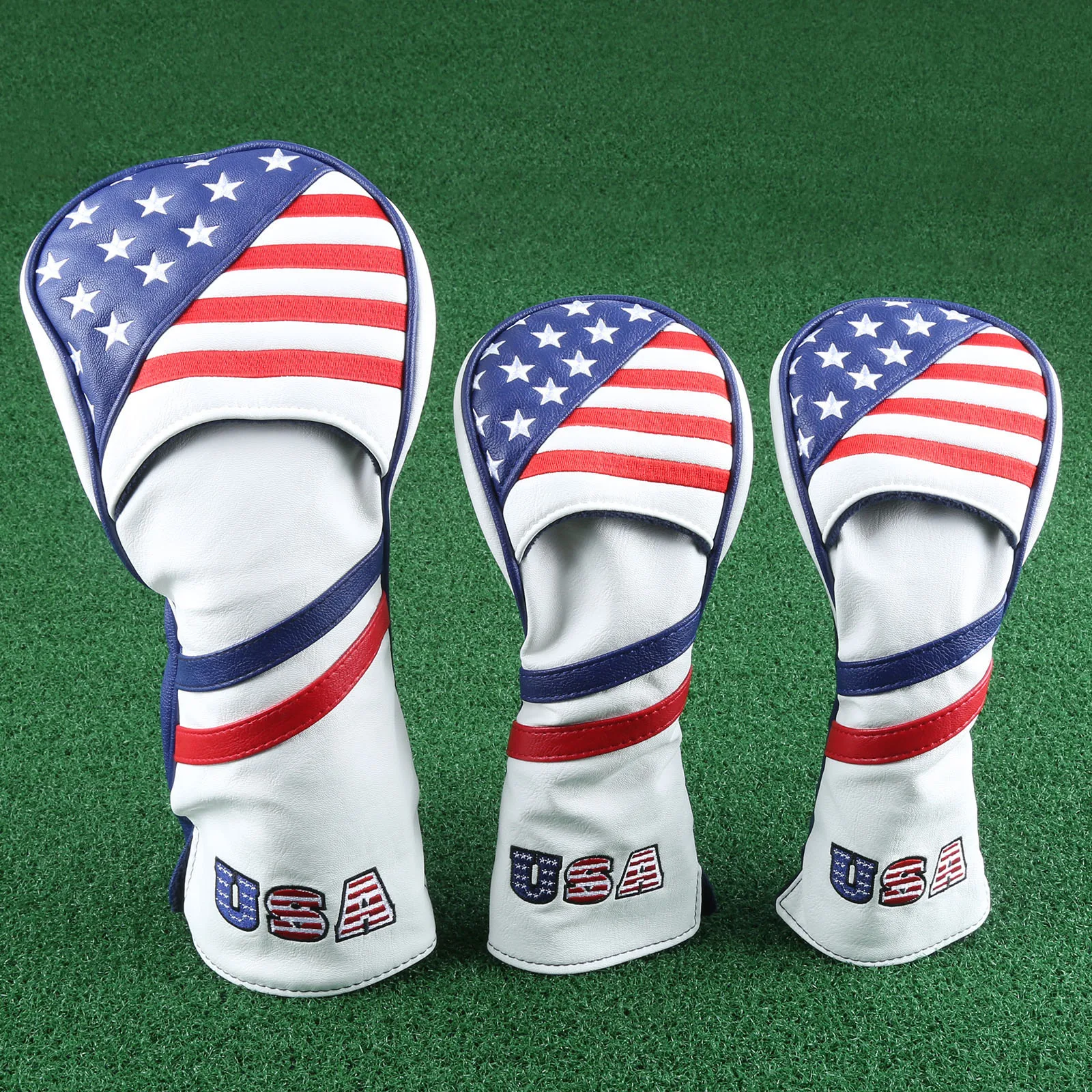 

Waterproof USA Stars & Stripes Flag Style PU Golf Wood Headcover for Golf Driver Cover Fairway Hybrid Club Head Protect Covers