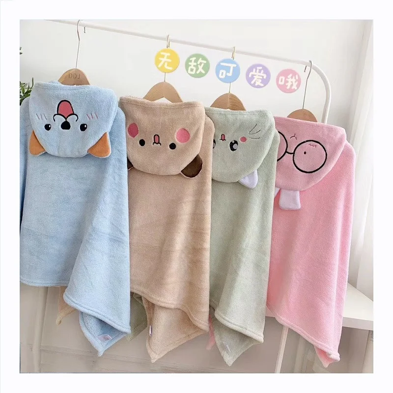 

Children Hooded Bathrobe Cloak Can Wear Kids Bathtowel Coral Velvet Towel Baby Bath Absorbent Quick Drying Home Clothes Bathrobe