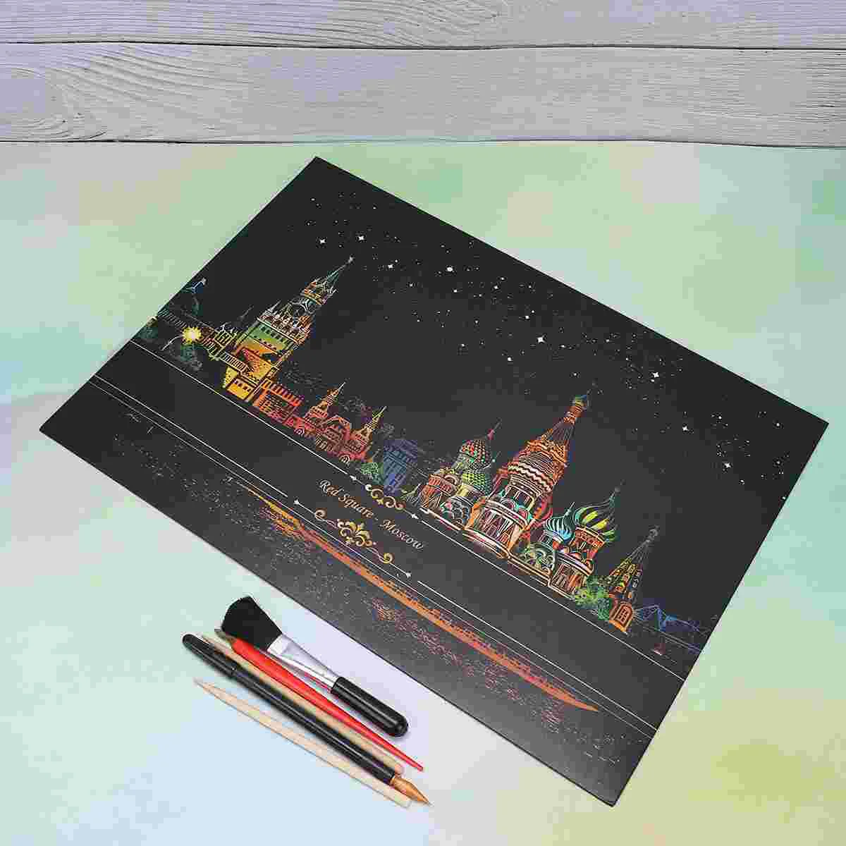 

5 Pcs Night City Scratch Painting Childrens Toys Scratching Drawing Tool Paper Crafts Bamboo Scraping