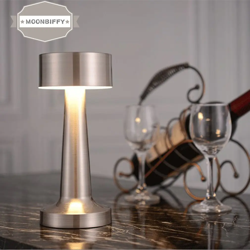 

Bar Restaurant LED Touch Switch Night Light Flat Head Cordless Table Lamp Eye Protection Metal Table Lamp