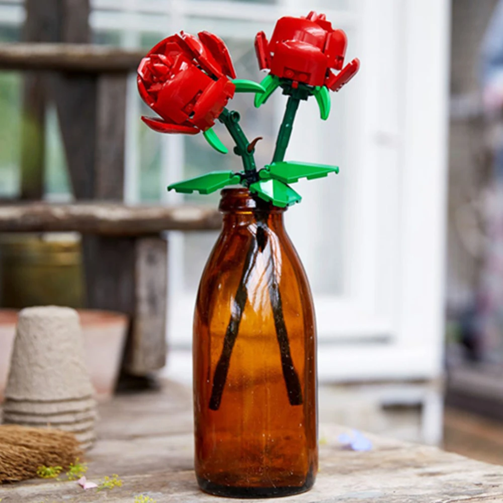 

FIT 40460 40461 Roses Flower Tulips Bouquet Creators Building Block Romantic Girl Gift Home Plant Decoration DIY Bricks Toy