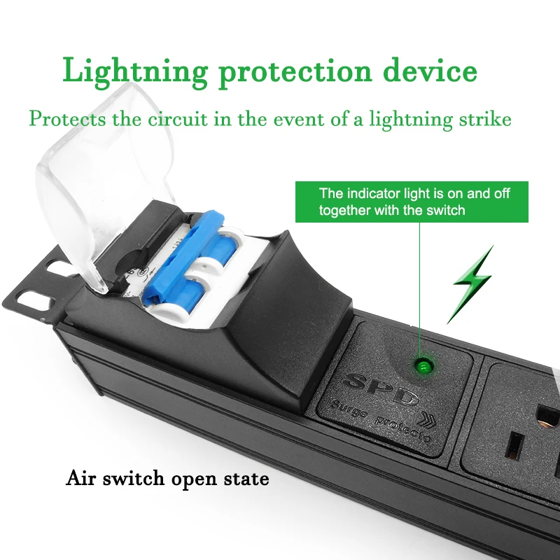 Сетевой удлинитель PDU 4000 Вт 5 розеток США 16 А автоматический выключатель