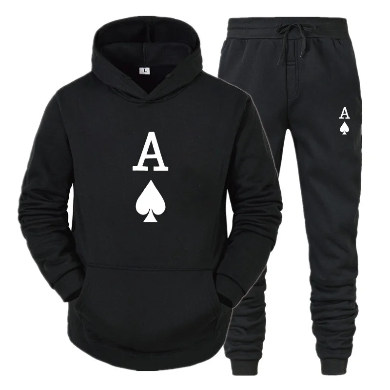 

Mode Poker Hoodie Set Mannen Vrouwen Harajuku Herfst/Winter Schoppen Een Gedrukt Lange Mouw Sweatshirt Casual Fleece broek S-3XL