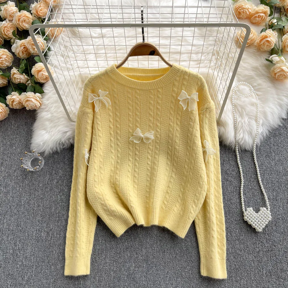 

Knitted Almighty Pullovers For Women Autumn O-Neck Long Sleeve Butterfly Femme Sweaters French Chic Elegant Loose Woman Pullover