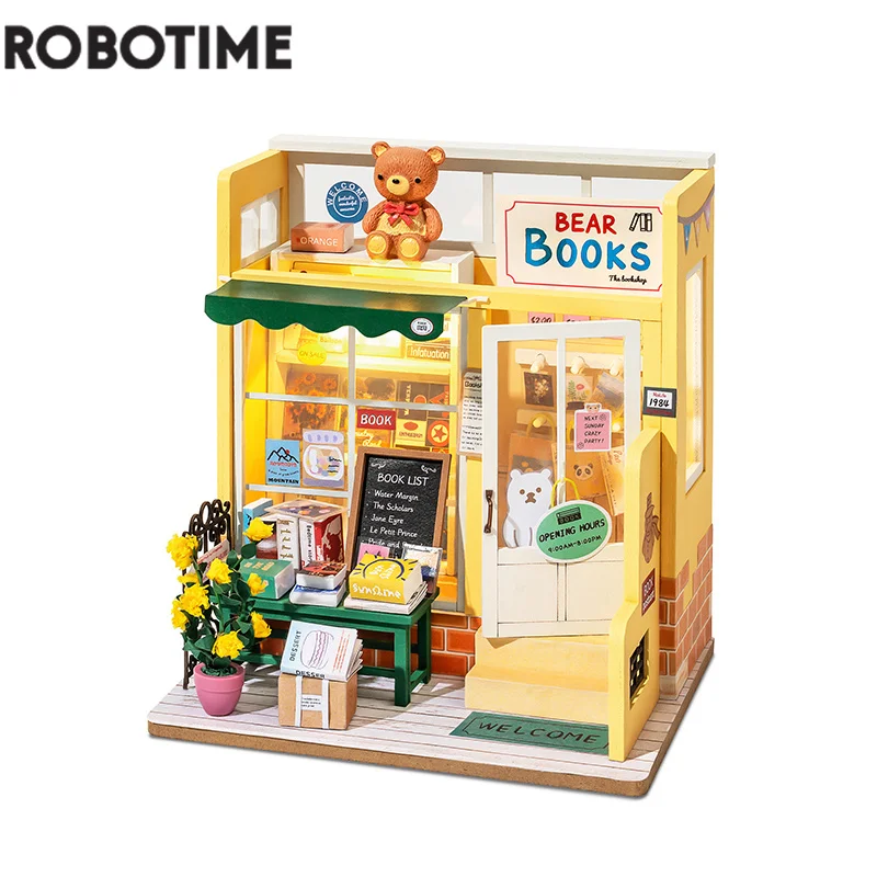 Robotime Rolife DIY книжный магазин кукольный дом с мебелью для детей миниатюрный домик