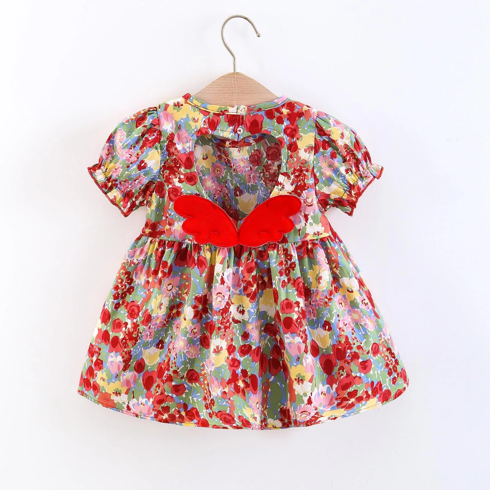 

Infant Newborn Baby Clothes Infant Girl Dresses Korean Cute Floral Print Short Sleeve Beach Party Dress Princess Dresses 1-3Y