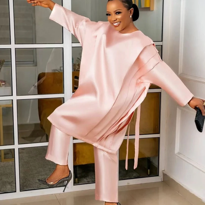 

Two 2 Piece Set Women Sexy Bowtie Design Clothing African Dresses for Women Tracksuit Party Tops Pants Suits Fall Summer Clothes