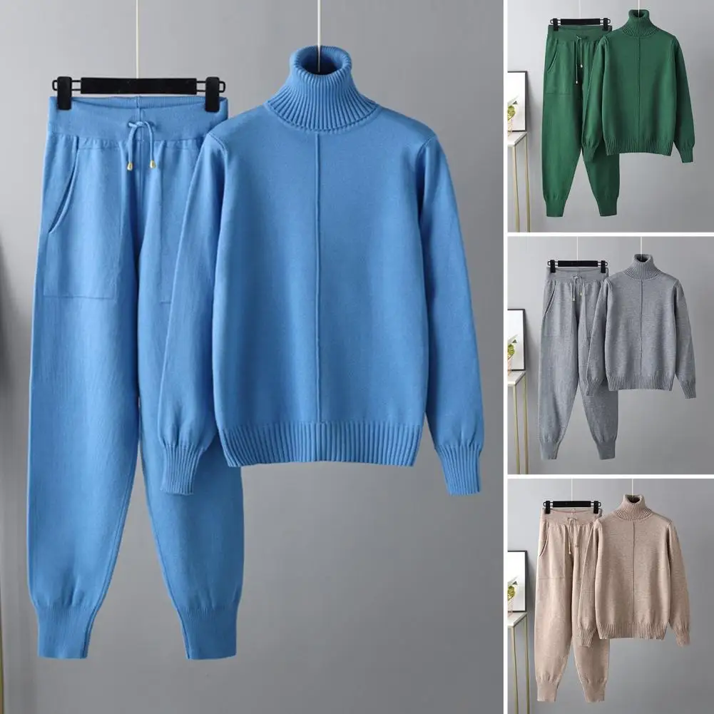 

Женский Повседневный костюм из двух предметов, теплый свитер с высоким воротником и Длинные шаровары, женские свободные зимние модные толс...