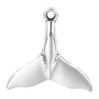30pcslot simple advanced metal alloy silver color whale tail charms bails pendants animal pendant for jewelry diy handmade