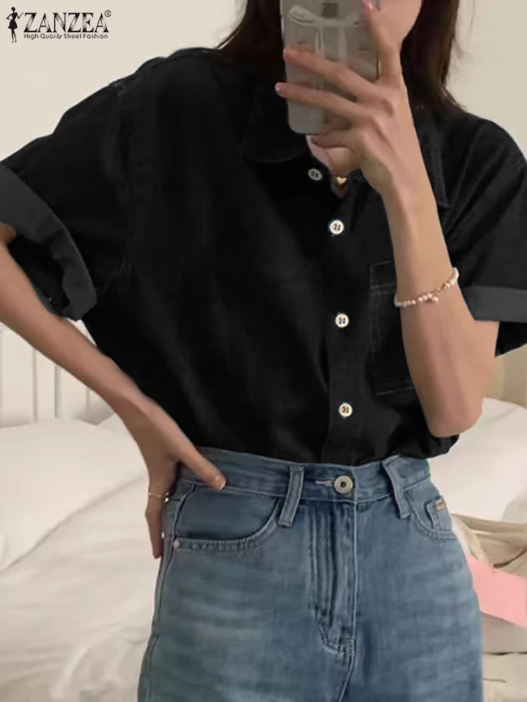 Винтажные туники ZANZEA на пуговицах женская модная джинсовая рубашка 2024 летние
