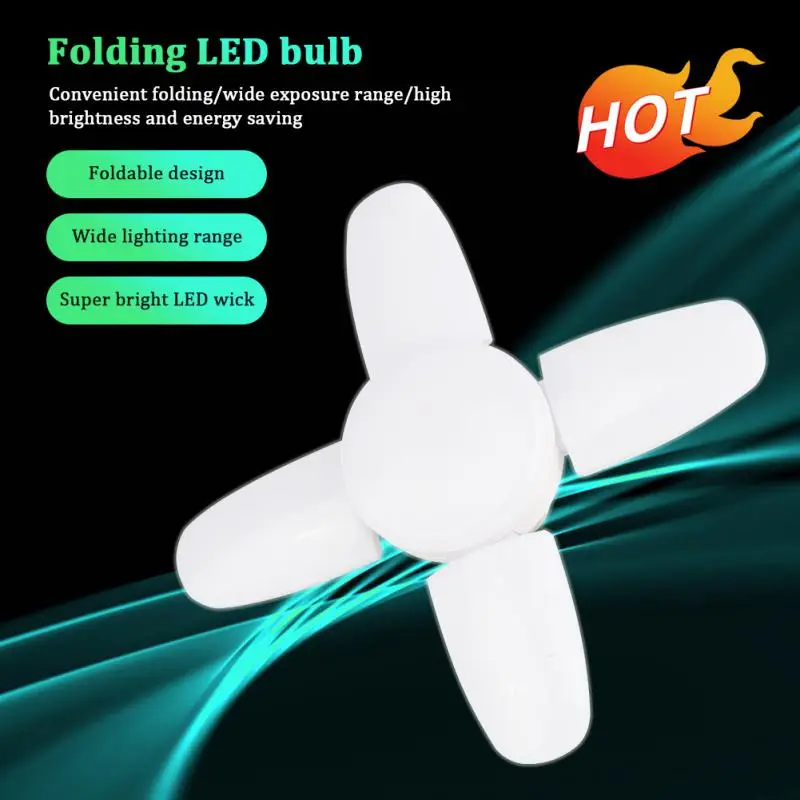

Foldable Four Leaf Ceiling Lights Deformable Fan Shape Led Bulb Indoor Lighting Foldable Led Bulb Garage Decoration Mini E27 28w