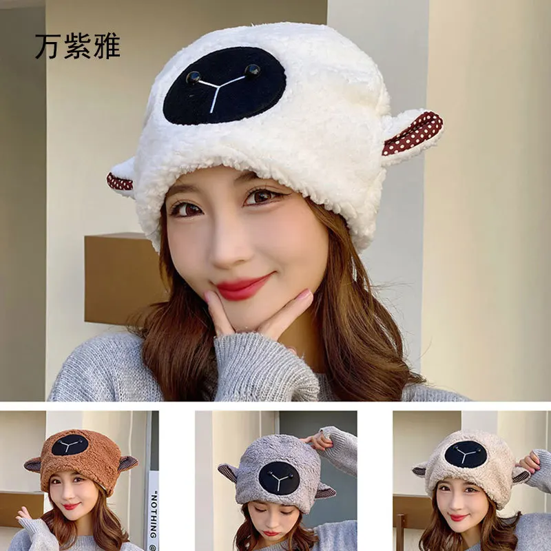 

Internet Celebrity Ins Lamb Hat Female 2022 Winter New Plush Girl's Cap Cute Warm Toque All-Match Earmuffs Hat