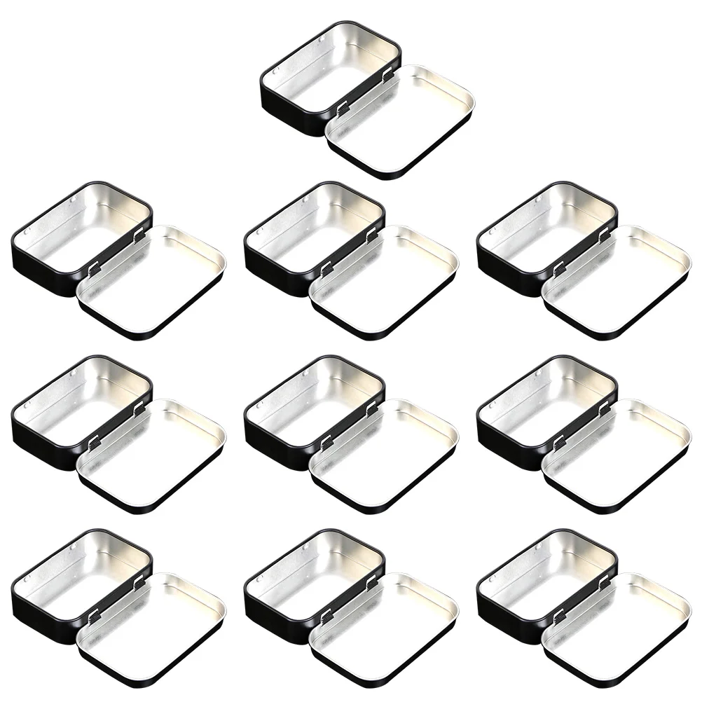 

10pcs Rectangular Tins Portable Box Containers Storage Tins with Lids (Black)