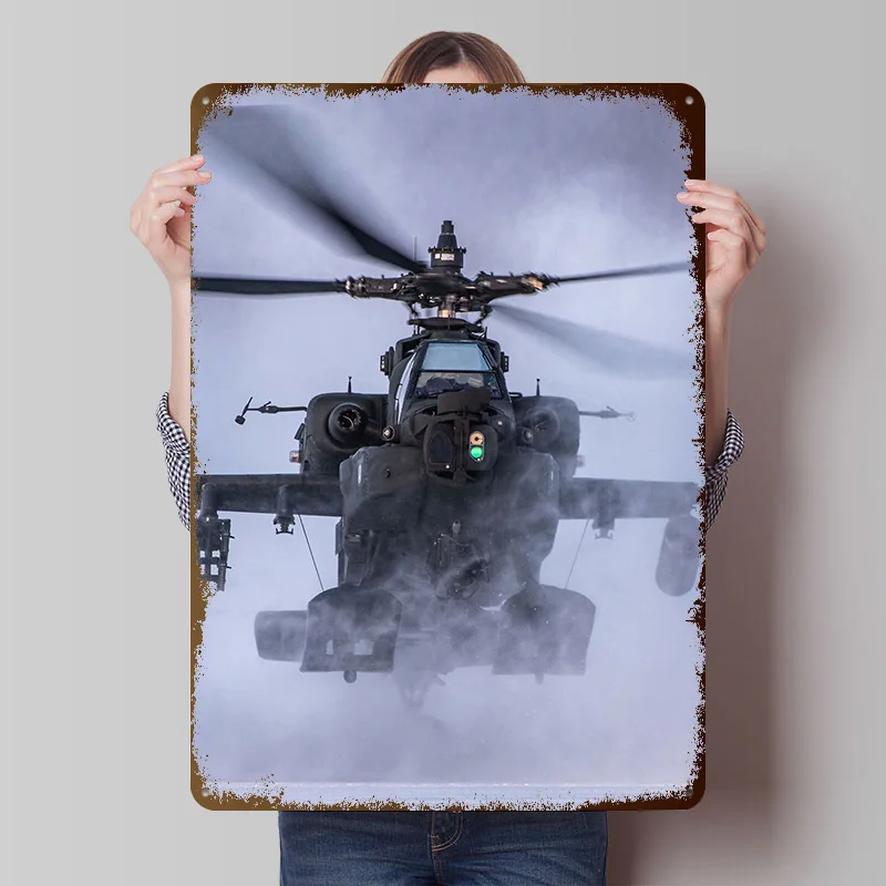 Фото AH64 Apache жестяные плакаты настраиваемые настенные художественные ретро винтажные металлические вывески для домашней комнаты украшения в пещере гаражная палочка Deko №1