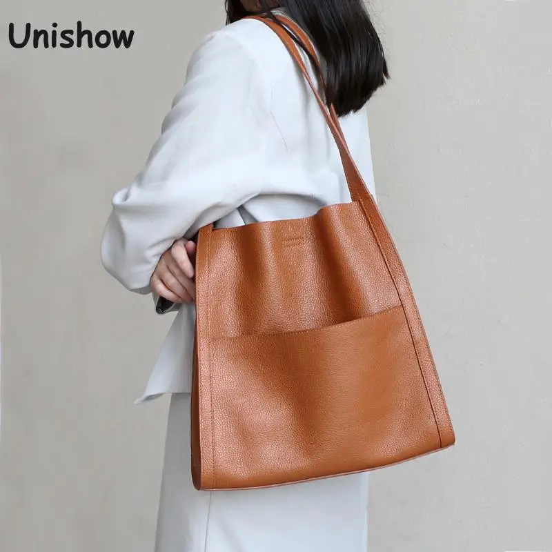 2022 Luxury Leather Women Bag Female Shoulder Bags Lady Soft 100% Cowhide Genuine Leather Brand Design Tote Bucket Handbag
