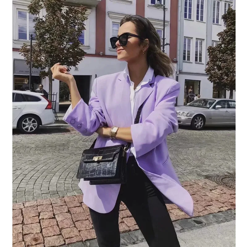 Simple Temperament Fragrant Taro Purple Casual Suit Jacket 2021 Wild Loose Single-breasted Western Suit Women's Street Fashion
