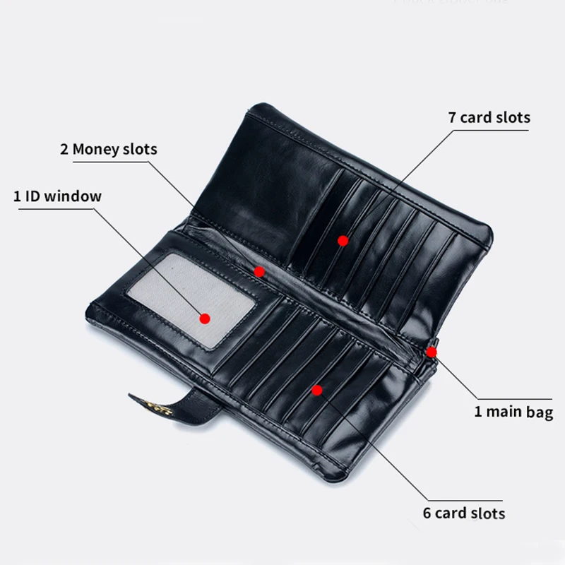 Fashion Luxury Women Wallets Oil Wax Leather Long Zipper Clutch Purse Large Capacity Card Holder Wallet with Phone Pocket Female