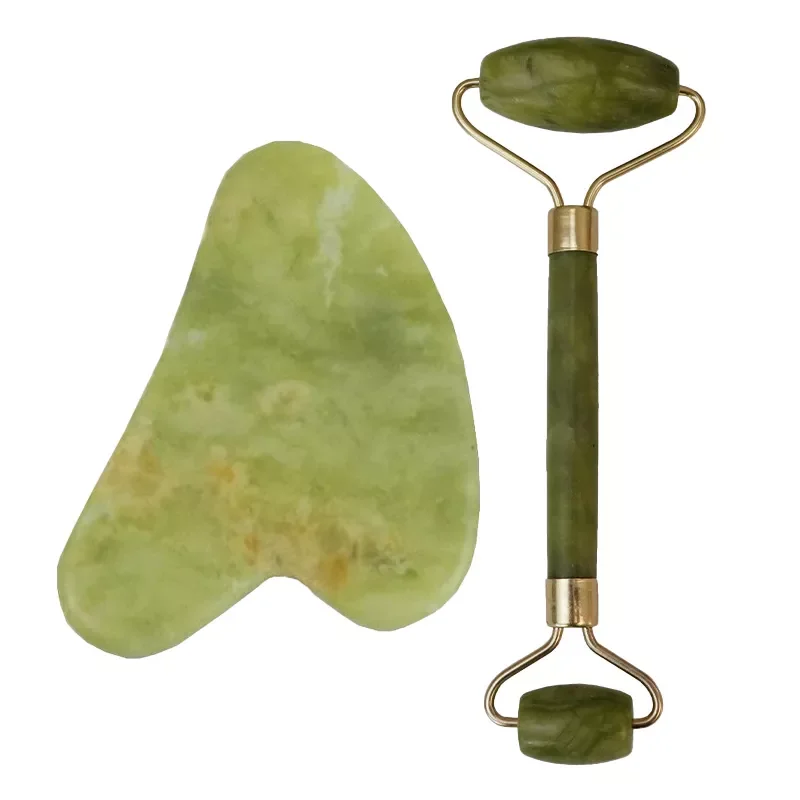

2PCS/Set Facial Roller Face Massager Jade Stone Body Muscle GuaSha Scraper Lifting Slimming V Face Cold Massage Skin Care Device