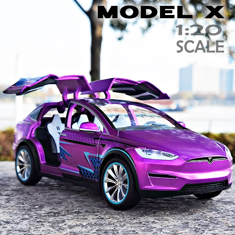

1:20 Tesla Model X Alloy Car Model Diecast Metal Toy Modified Vehicles Car Model Simulation Collection Sound Light Kids Toy Gift