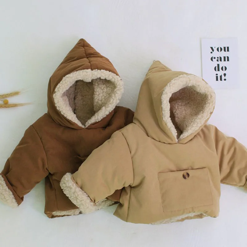

HAYANA Infant Padded Jacket Baby Boy Solid Pocket Coat Fleece Warm Pants Toddler Winter Clothing Set