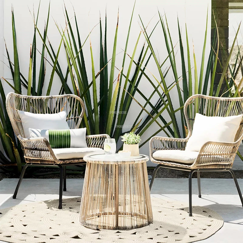 

Metal Rattan Outdoor Chairs Modern Patio Balcony Leisure Beach Chairs Camping Chair Home Garden Back Armchair Outdoor Furniture