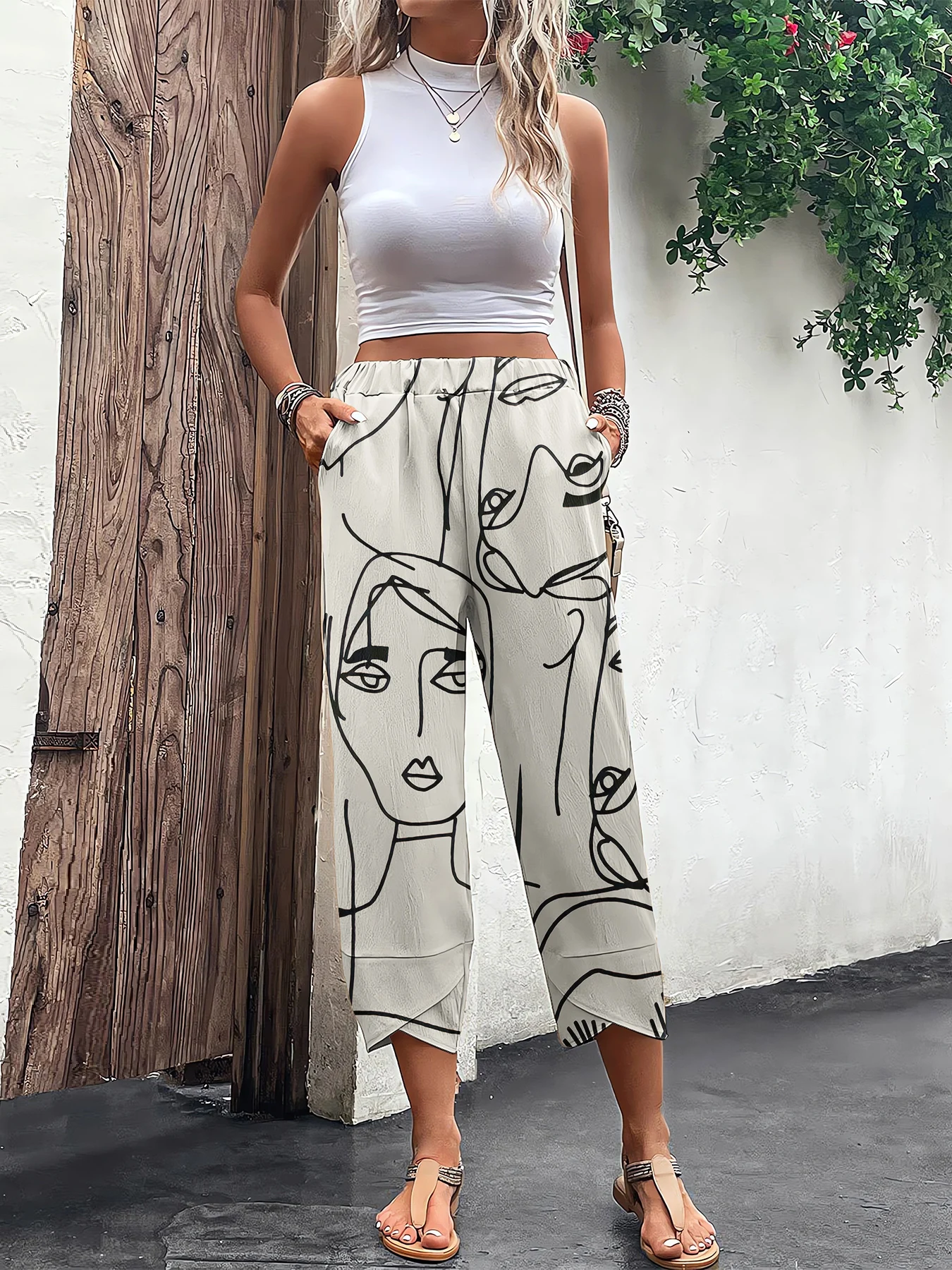 CLOOCL Wide-legged Pants Abstract Art Face Painting 3D Print Slacks Ankle Design Pants Soft Casual Trousers Y2k Women Clothing images - 6
