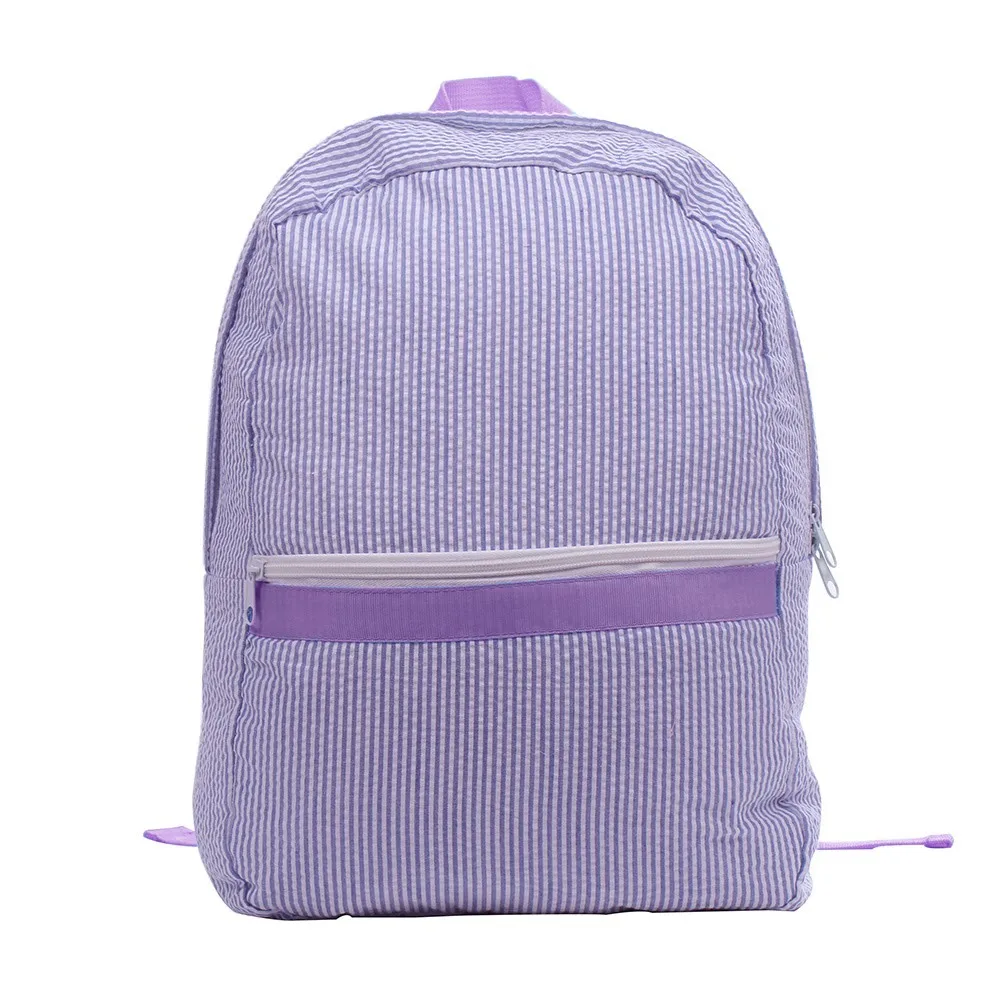 

Seersucker Backpacks Kids Monogrammed School Bags Children Large Capacity Preschool Book Bag Cute Letter Patches Diaper Bag