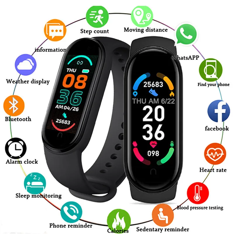

New Tab M6 Smart Watch Men Women Bracelet Tracker Heart Rate Monitor Waterproof Sport Wristwatch for Xiaomi IPhone Android